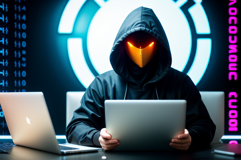 hacker sentado con un a laptop y una mascara